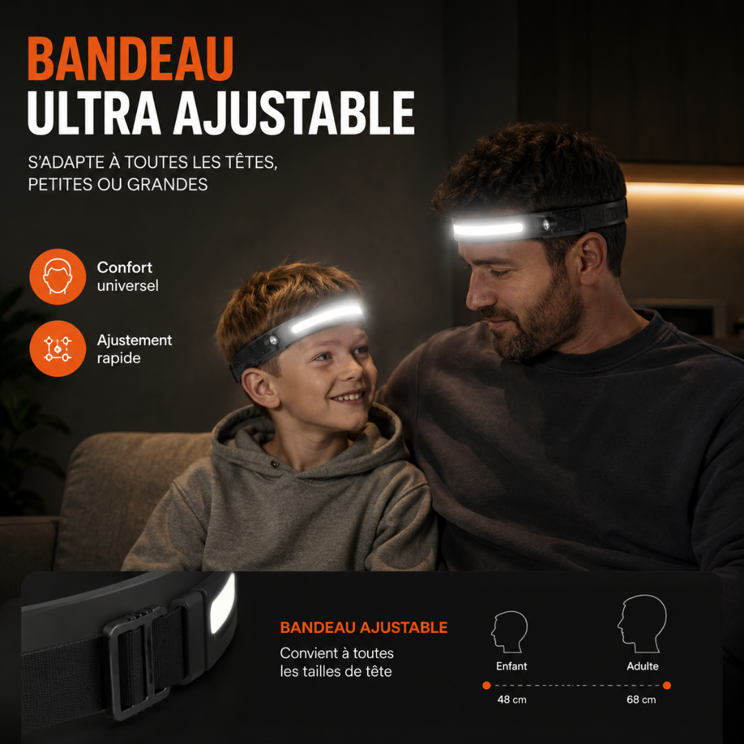No Effort — Lampe Frontale LED 230° à capteur de mouvement