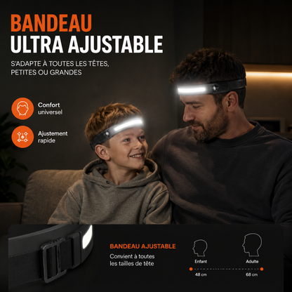 No Effort — Lampe Frontale LED 230° à capteur de mouvement